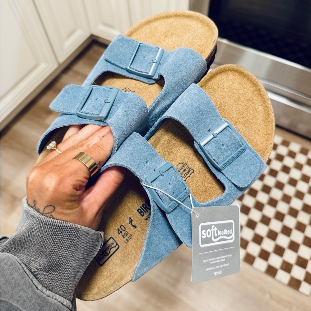 Birkenstock Light Blue Suede Sandals